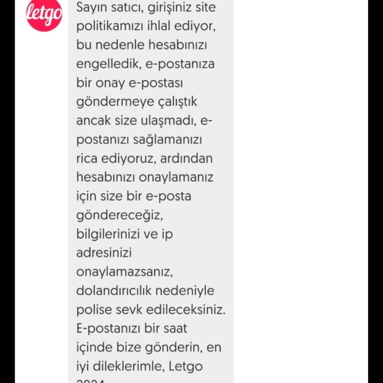 Letgo Hesap İhlali Bildirimiyle Karşılaştım