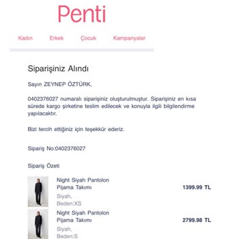 Penti'nin İptal Edilen Siparişi Ve Müşteri Hizmetleri Hayal Kırıklığı