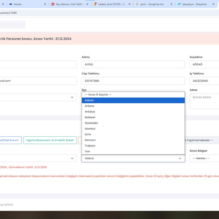 Gaziantep'te Sınav Başvuru Sorunu