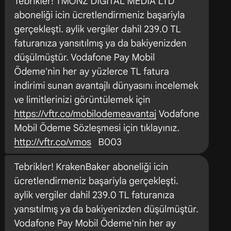 Vodafone Faturama İsteğim Dışında Yansıtılan Abonelik Ücretleri