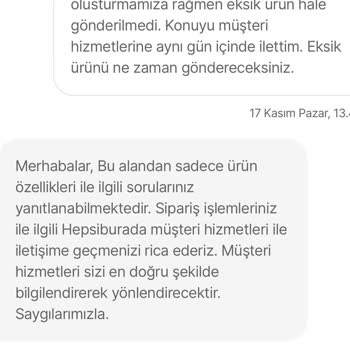 Eksik Ürün Teslimatı Ve İletişim Sorunları