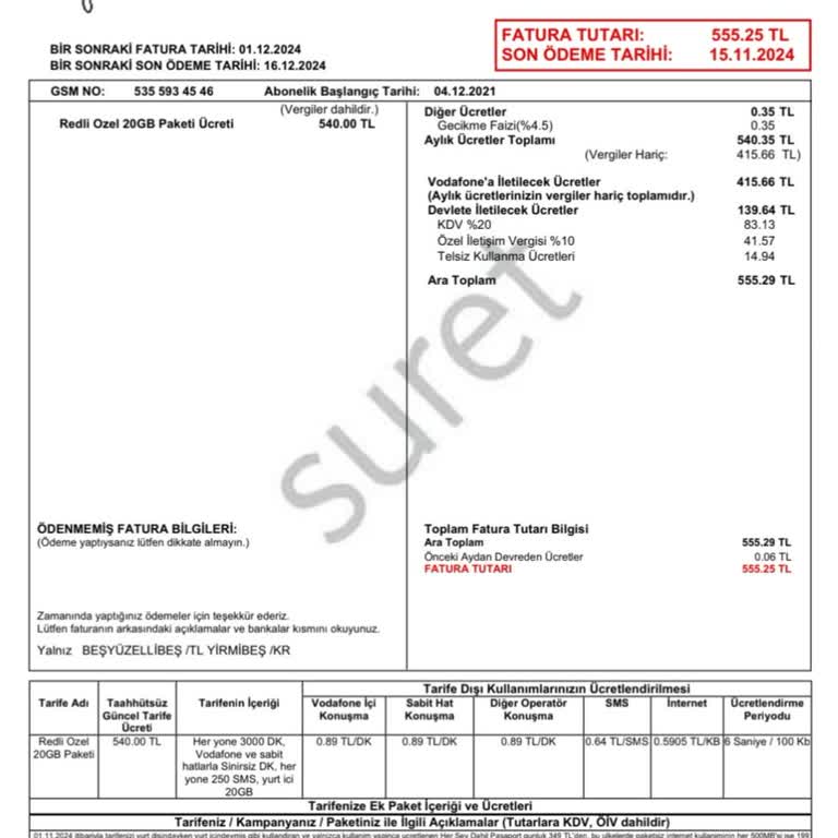 Vodafone'dan Şaşırtıcı Fatura Şoku
