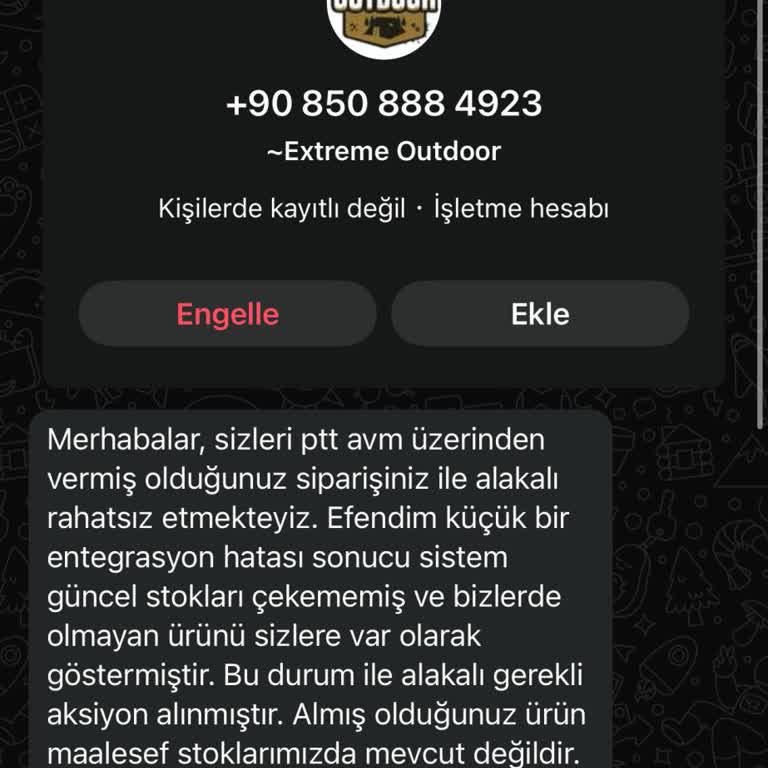 Stokta Olmayan Ürün İçin İptal Mesajı Ve İade Bekleyişi