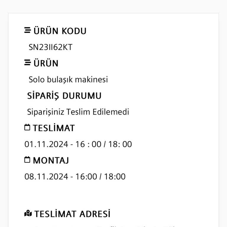 Siemens Bulaşık Makinesi Teslimat Sorunu