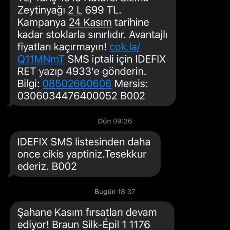 Sürekli Gelen İdefix Mesajlarından Kurtulamıyorum
