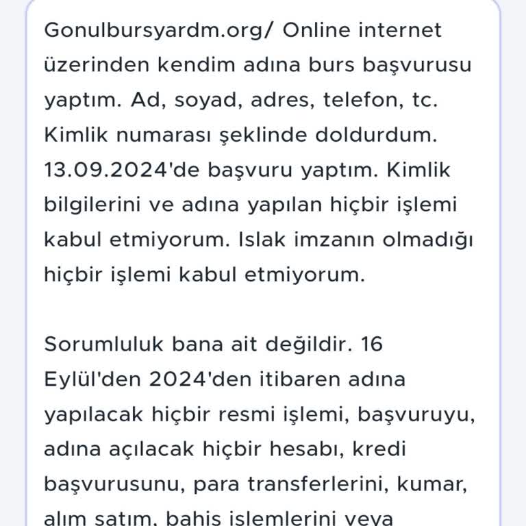 Kimlik Bilgilerimle Yapılan İşlemleri Reddetme