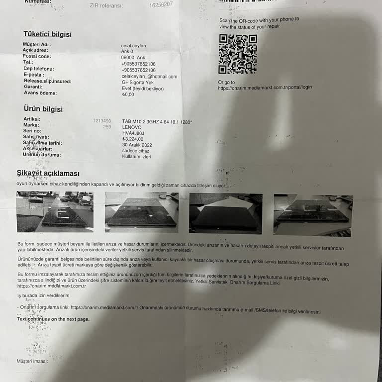 Media Markt'ta Lenovo Tablet Onarımında Gecikme