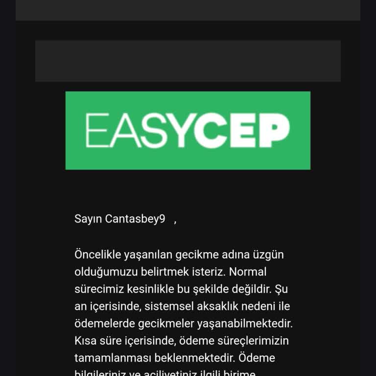 EasyCep Ek Takas Ödemesi Gecikmesi