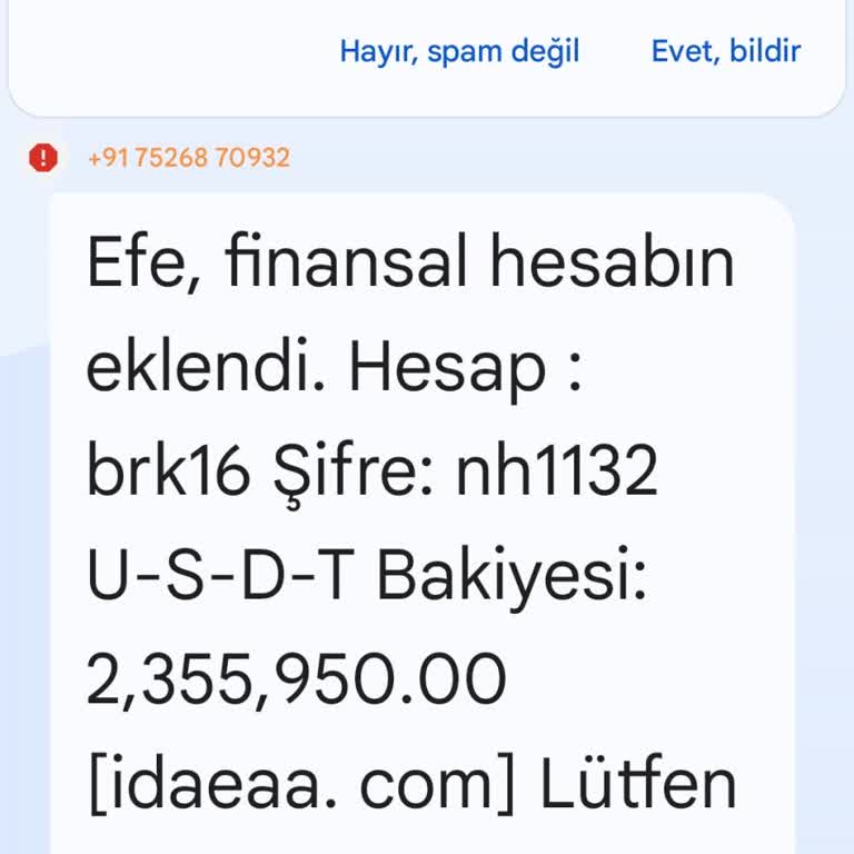 Bilinmeyen Numaradan Gelen Şüpheli Mesaj