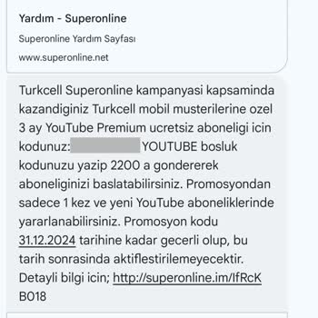 Superonline Hediye Youtube Premium Kodu Kullanım Sorunu
