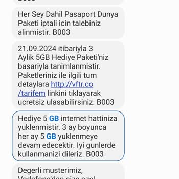 Vodafone Taahhütlü 5GB İnternet Hediye Eksikliği