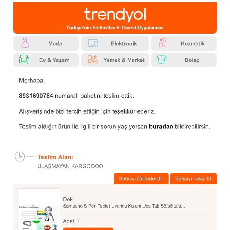 Aras Kargo İle 16 Gündür Ulaşmayan Tablet Kalem Ucu