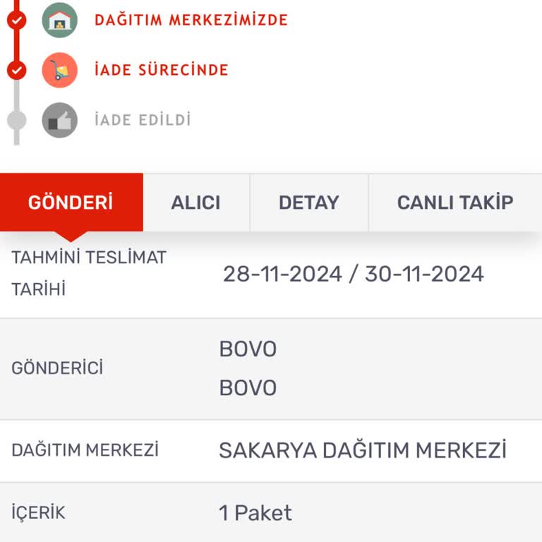 Kargomun İadesi Yerine Teslim Edilmesini İstiyorum