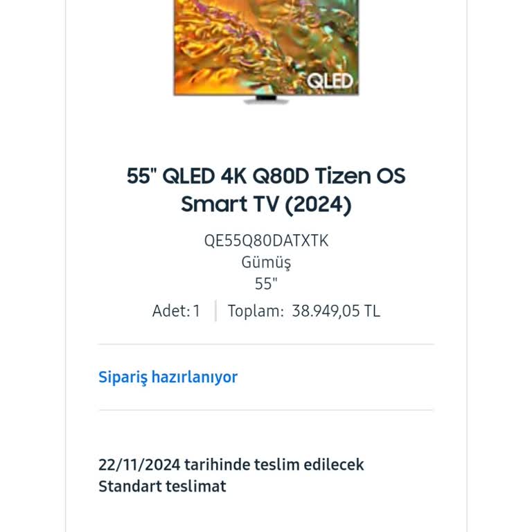 Samsung TV Siparişi Teslimat Belirsizliği