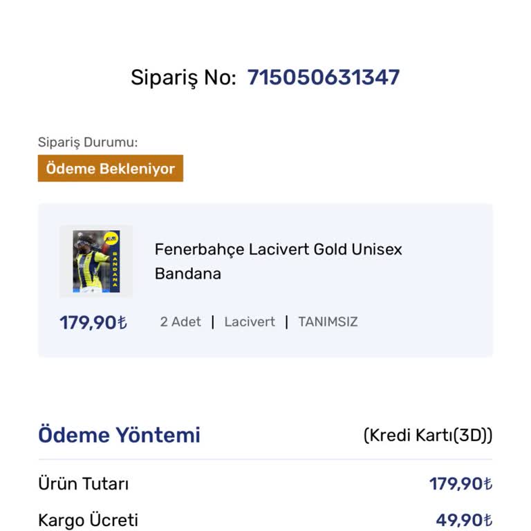 Fenerium'dan Alınan Bandana Siparişinde Ödeme Sorunu