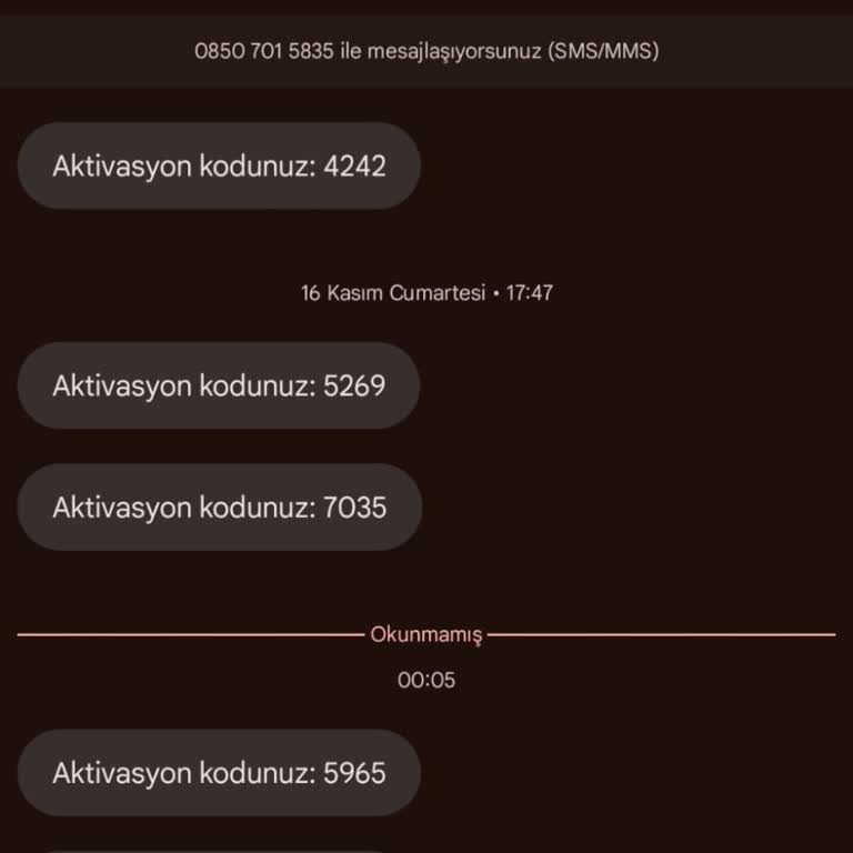 Bilinmeyen Numaradan Gelen Aktivasyon Kodları