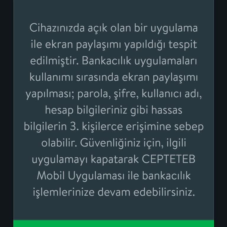 Ekran Paylaşımı Uyarısı Nedeniyle Uygulamaya Giriş Sorunu