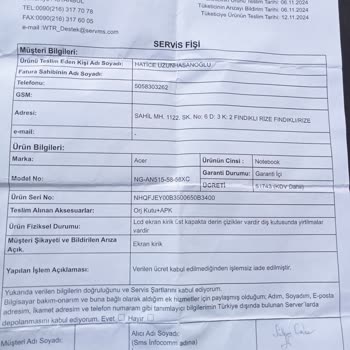 Acer Nitro 5: Garanti Kapsamı Dışında Kalan Sorunlar
