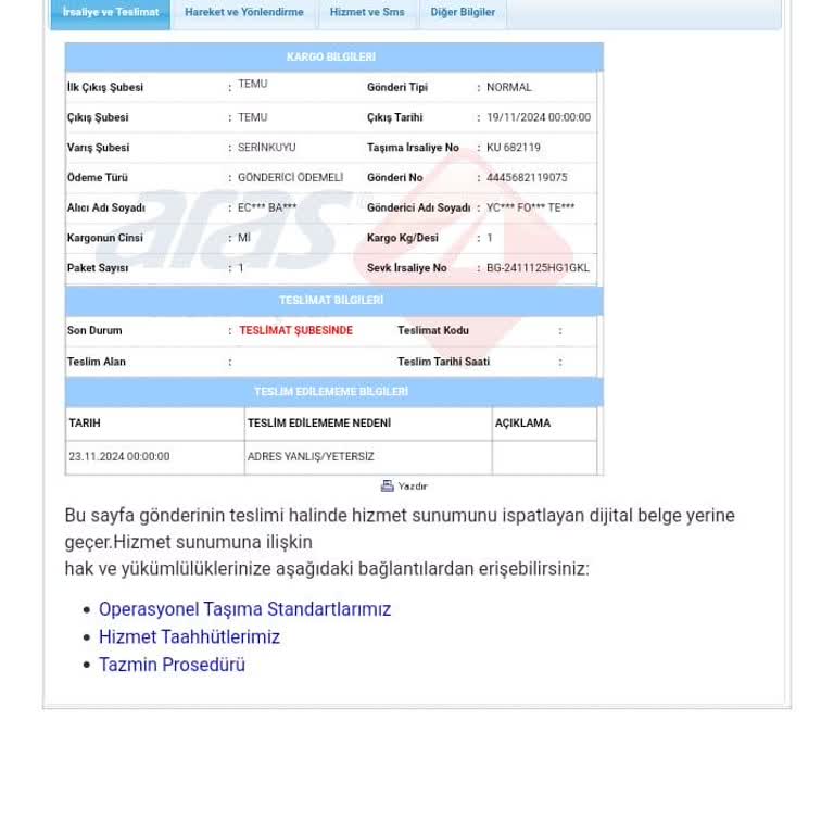 Aras Kargo İle Teslimat Sorunu Ve Yanıltıcı Mesajlar