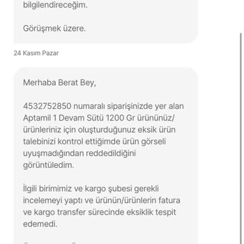 Eksik Ürün Ve Çözüm Bulunamayan Sorun