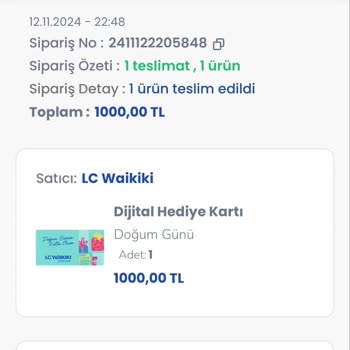 LCW Dijital Hediye Kartı Bilgileri Gönderilmiyor