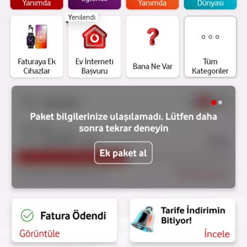 Vodafone Paket Bilgilerine Erişim Sorunu