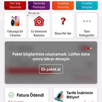 Vodafone Paket Bilgilerine Erişim Sorunu