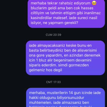 İade Sözü Verip Mesajlarıma Dönmeyen Butik