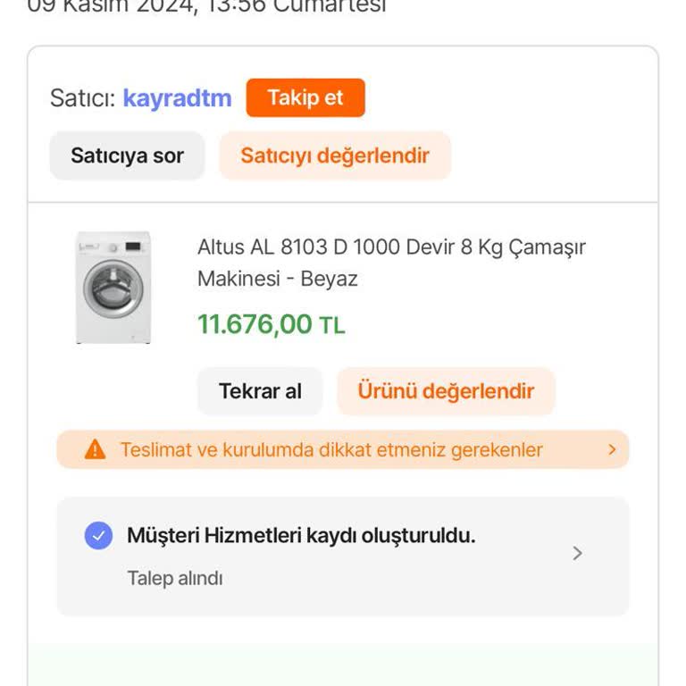 Teslim Edilmeyen Çamaşır Makinesi Ve İade Sorunu