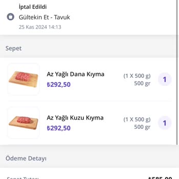 Getir Çarşı'dan Alınan Et Siparişinin İptali Ve İade Sorunu