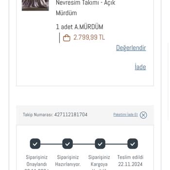 Teslim Edilmeden İade Edilen Ürünler