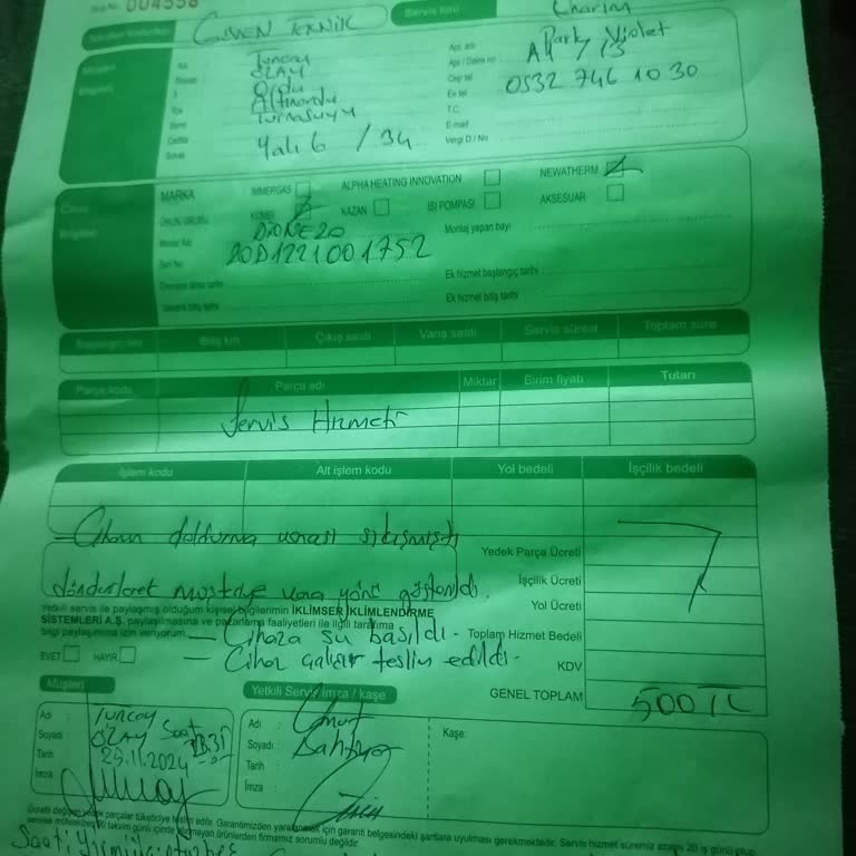 Garanti Kapsamında Ekstra Ücret Ve Gece Servis Sorunu