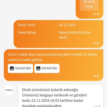 Eksik Ürün Teslimatı Ve İletişim Sorunları
