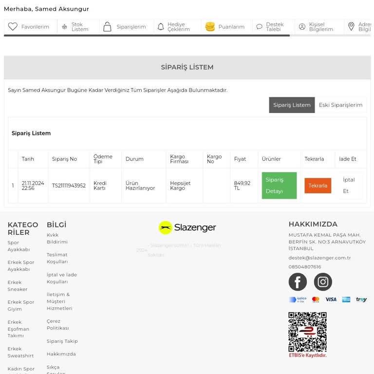 Slazenger Siparişim 10 Gündür Gelmedi, Müşteri Hizmetleri Çözüm Sunmuyor