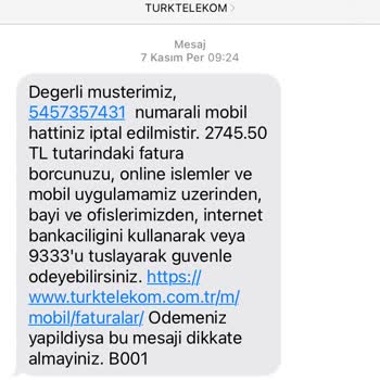 Yanlış Numaraya Gelen Fatura Mesajları Rahatsız Ediyor