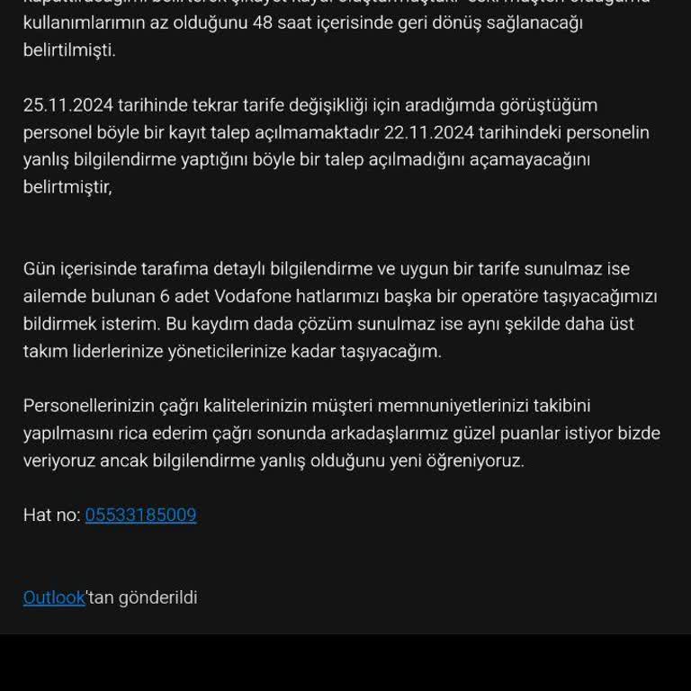 Vodafone Müşteri Hizmetlerinden Geri Dönüş Alamama Sorunu