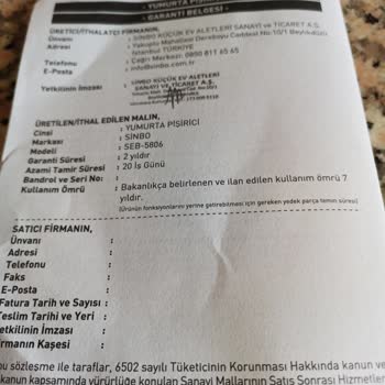 Sinbo Yumurta Pişirici Hayal Kırıklığı