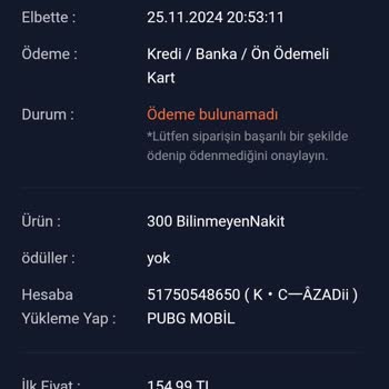 Satın Alınan UC'ler Teslim Edilmedi