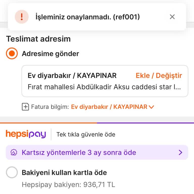 Hepsiburada'da Ref001 Hatası Ve Mağduriyet