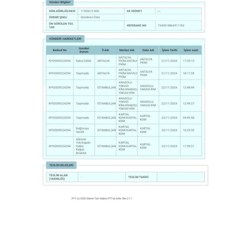 PTT'nin Sorumsuz Dağıtım Hizmeti Ve Yanıltıcı Bildirimler