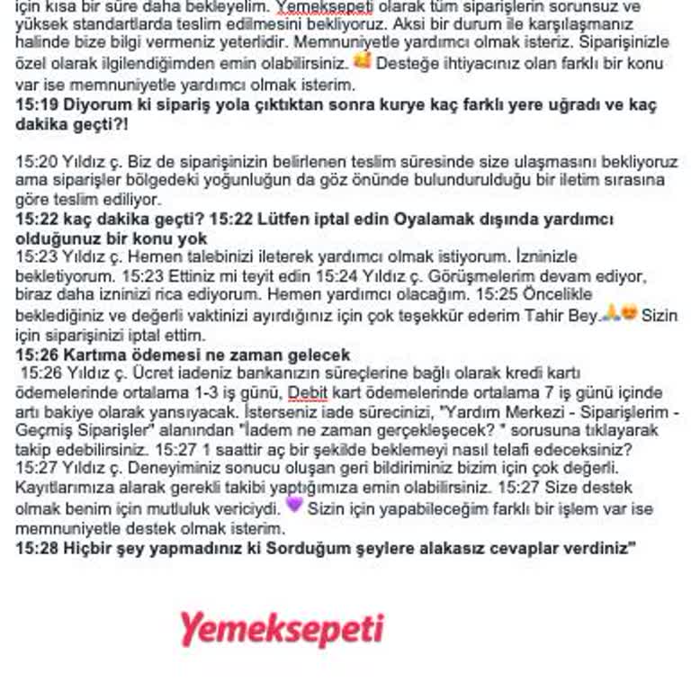 Yemeksepeti Müşteri Hizmetleri Ve Geciken Sipariş Sorunu