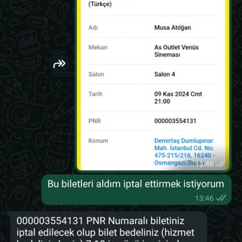 Sinema Bileti İptalinde İade Sorunu