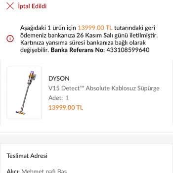 Yanlış Fiyat Nedeniyle İptal Edilen Sipariş