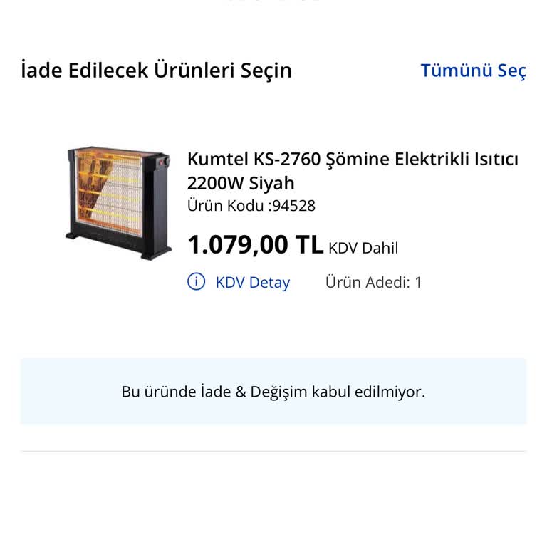 Kumtel Isıtıcı İade Ve Değişim Sorunu