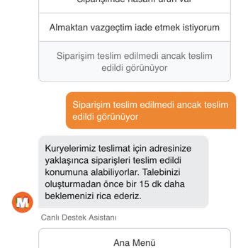 Migros Sanal Market Siparişi Teslim Edilmedi
