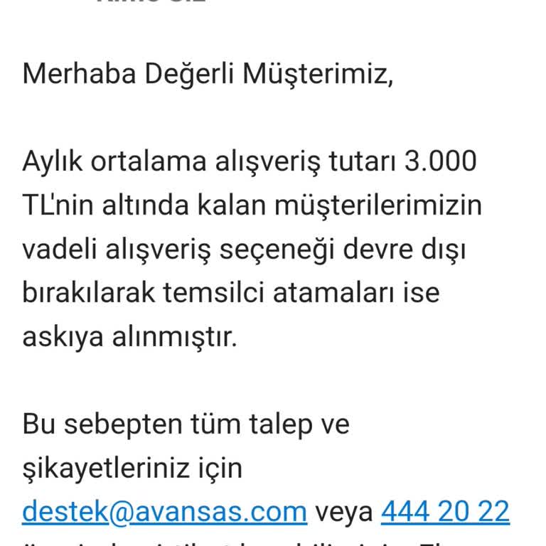 Avansas Müşteri Hizmetlerinde Büyük Hayal Kırıklığı