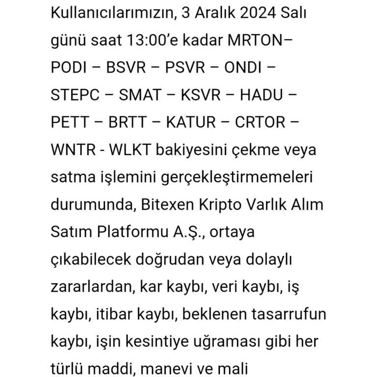 Bitexen Borsasında Ani Token Değişiklikleri Ve Zarar Riski