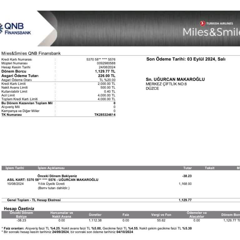 Haksız Kart Aidatı İadesi Talebi