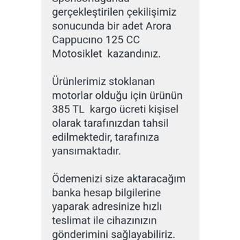 Çekilişle Kazanılan Motor İçin Kargo Ücreti Talebi