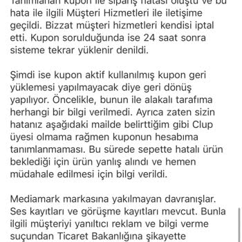 Kupon Hatası Ve Müşteri Hizmetleri Yanıltıcı Bilgi Veriyor